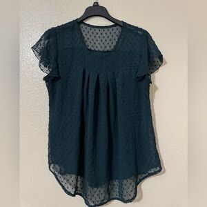 Elegant Dark Green Sheer Women's Top
